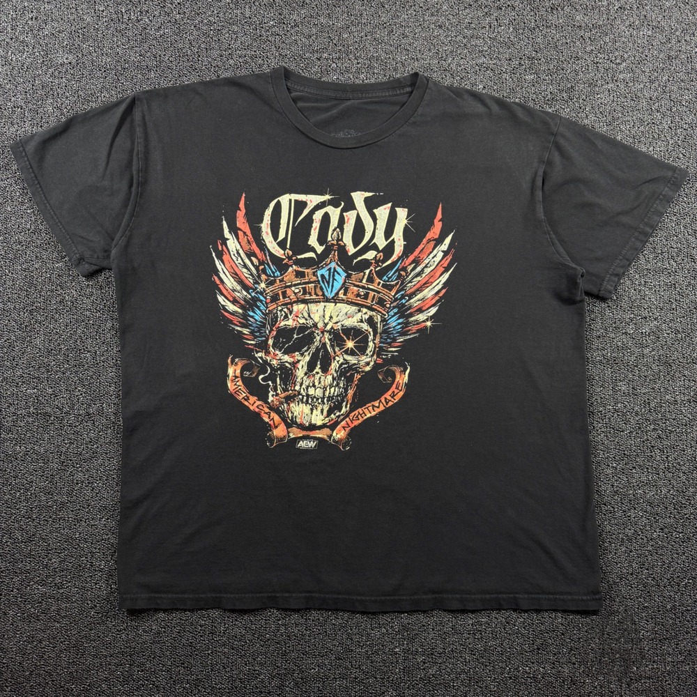 AEW Cody Rhodes American Nightmare Skull Graphic‎ T-Shirt Mens XL Black WWE Y2K